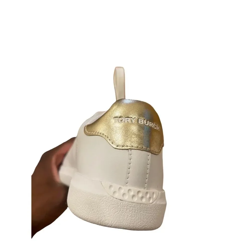 Tory Burch Howell Court Sneaker White Gold Lace-Up Low Top Women's